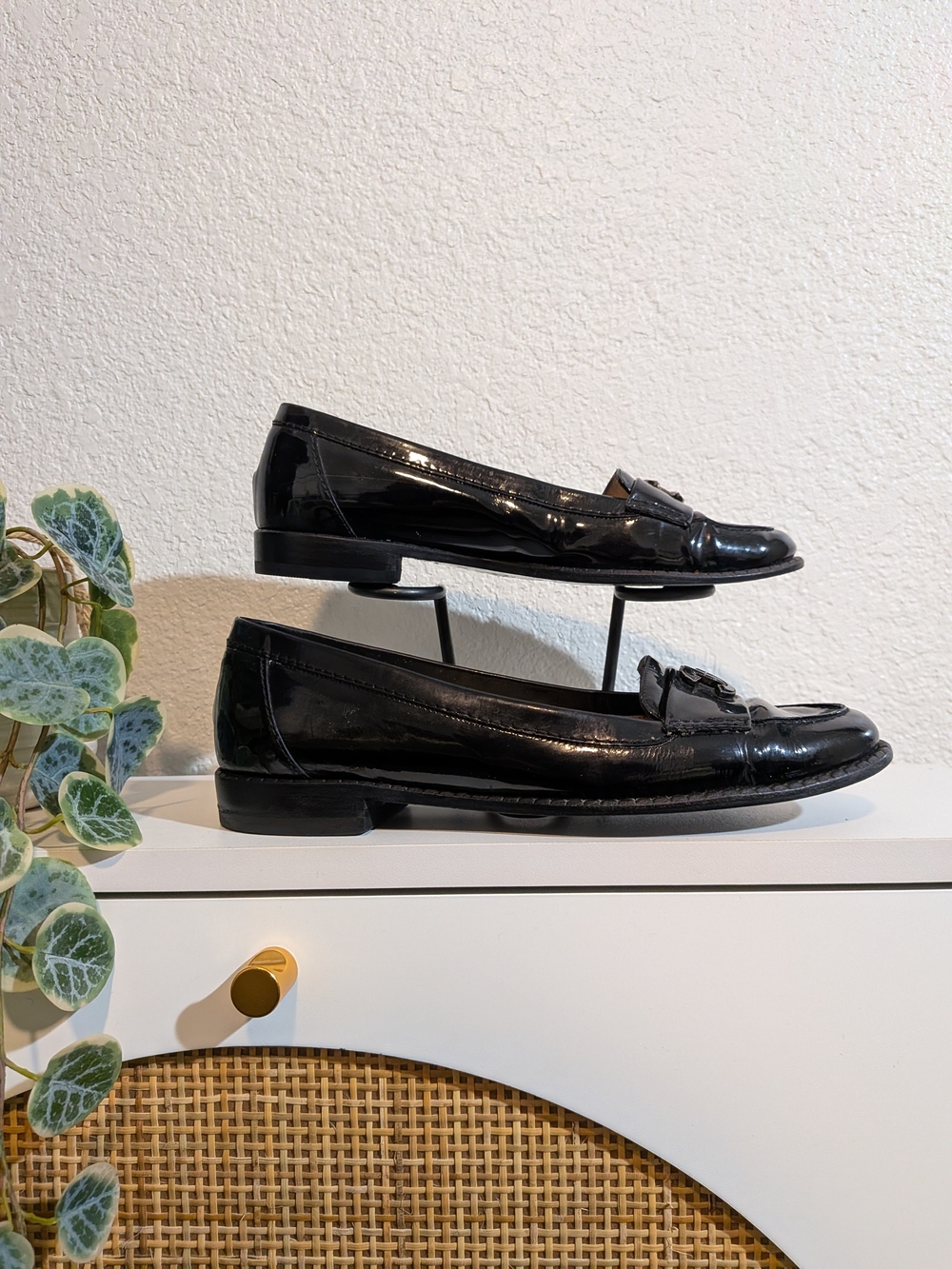 Chanel Classic Black Patent Leather Loafers Size 39